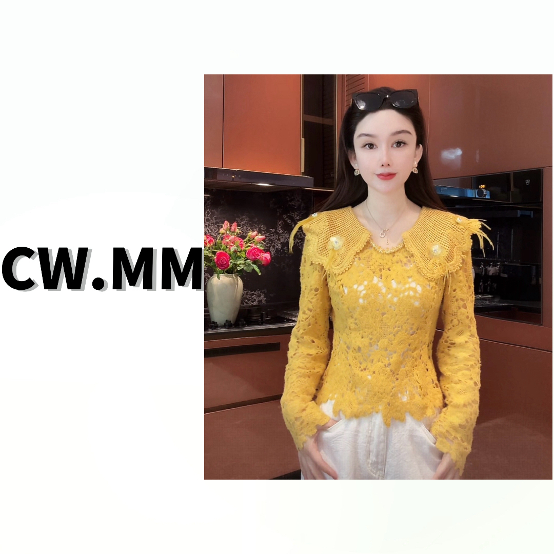 --CW.MM【钩织浪漫】 法式镂空钩花气质百搭珠片花朵毛衣上衣