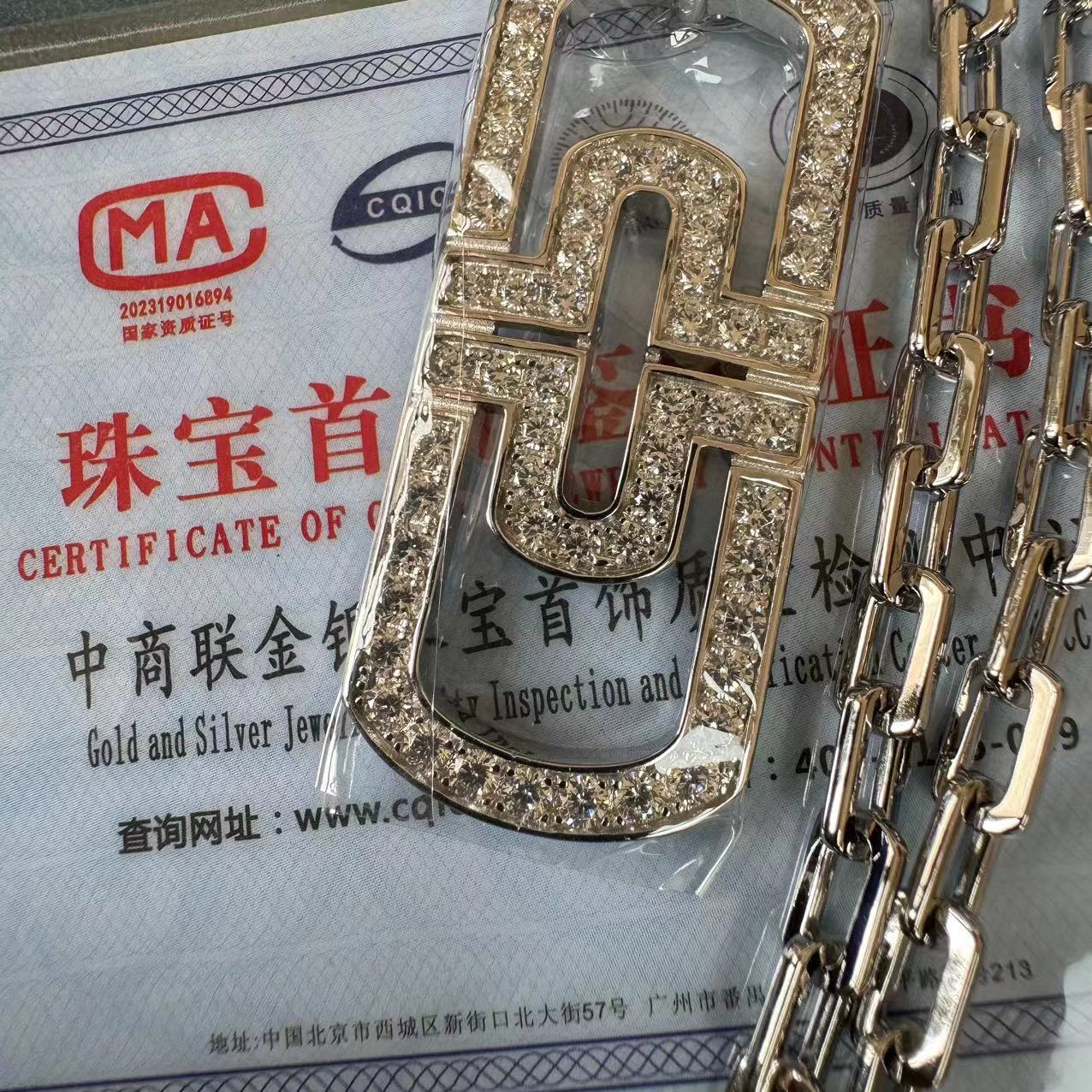 吊坠925银莫桑石 轻奢时尚镶嵌满钻坠链均925银莫桑回形针吊坠