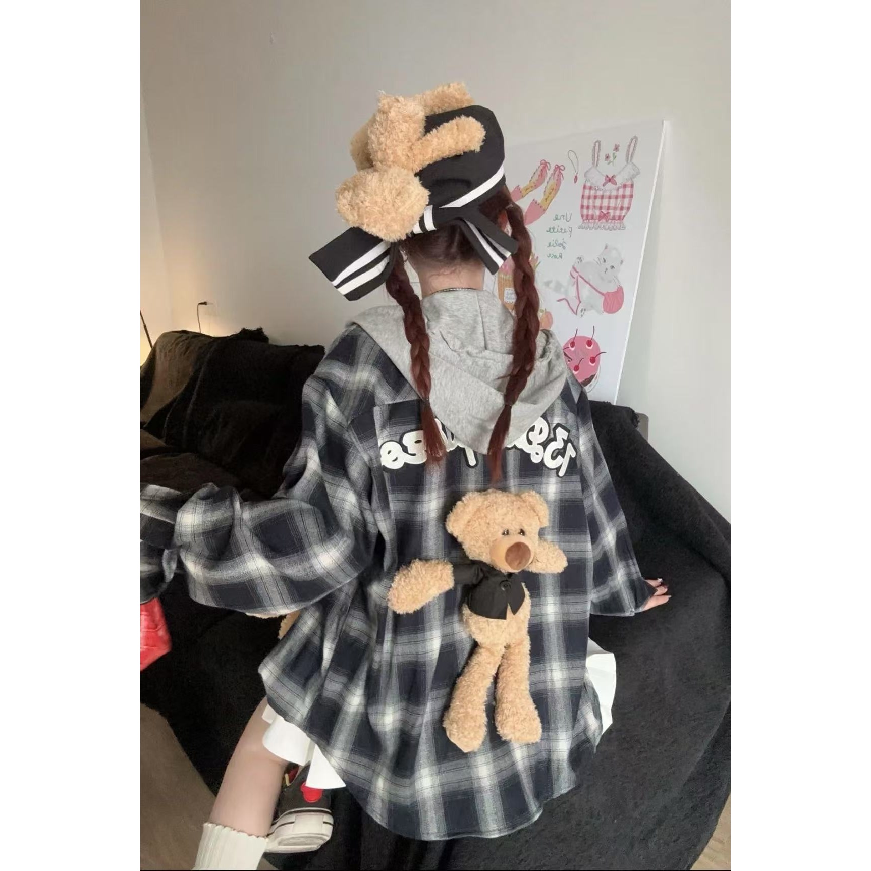 FOG（138）英伦风小熊长袖格纹衬衫外套女 CS02