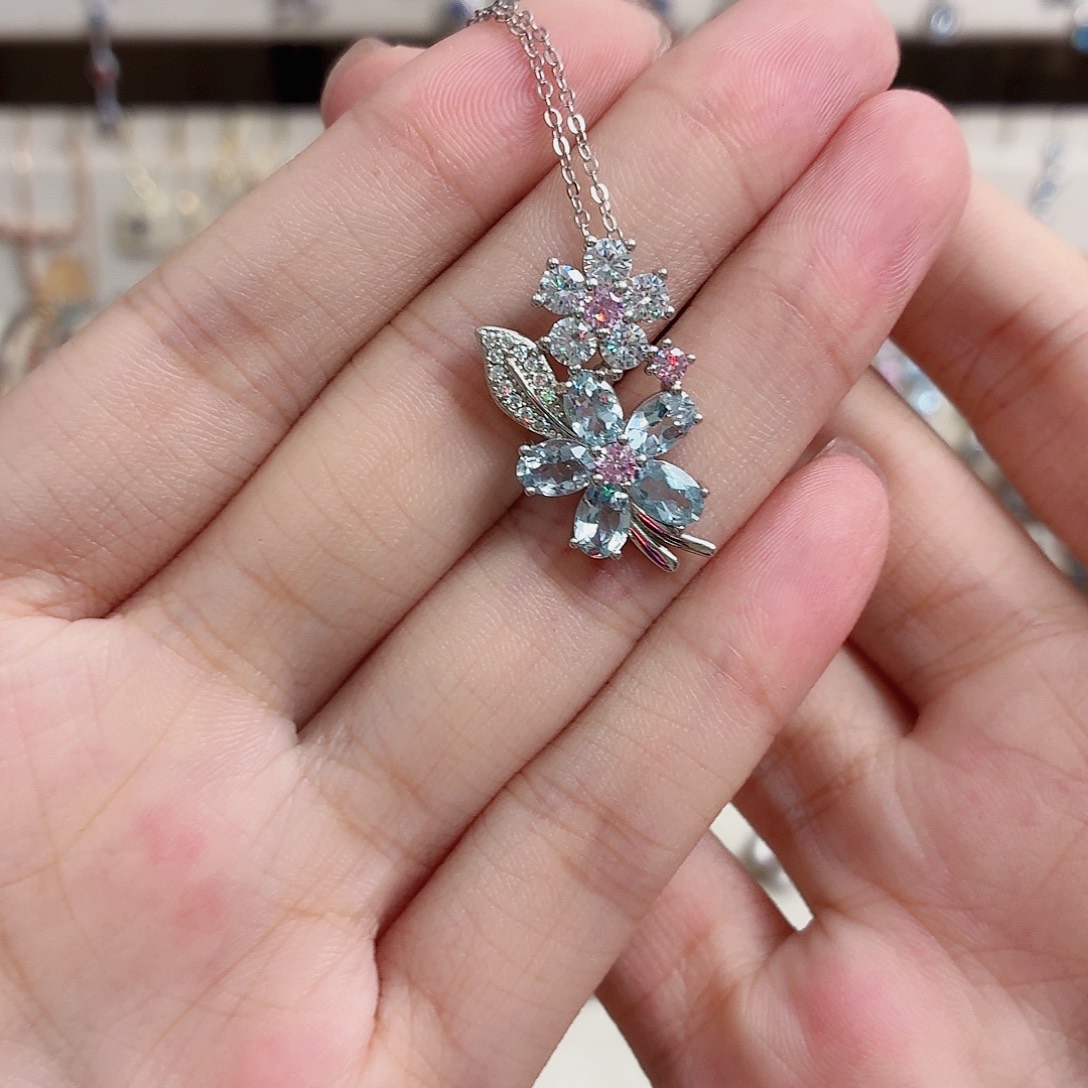 银S925镶嵌吊坠(赠链)海蓝宝石