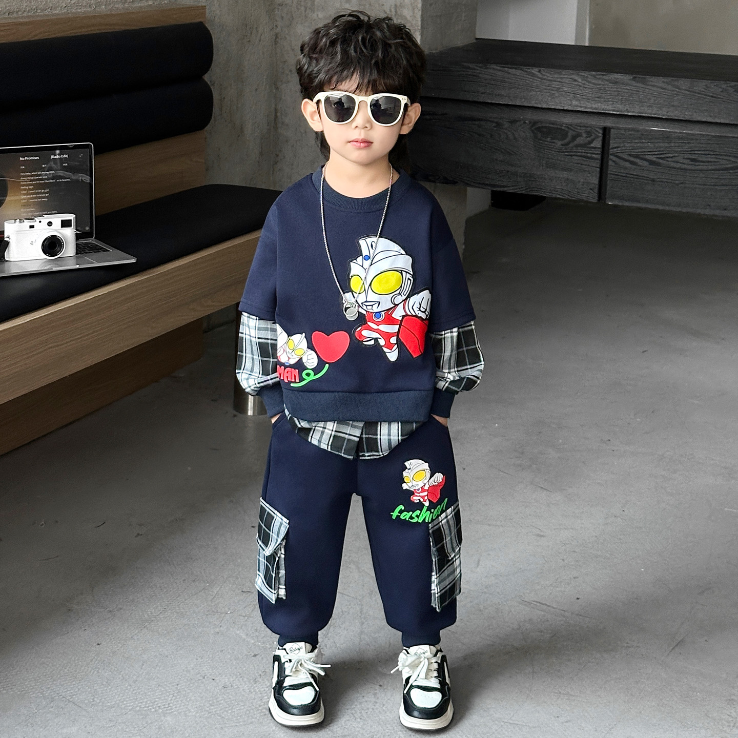 奥特曼衣服男童春秋装假两件套装2025新款儿童男宝秋季卫衣痞帅气
