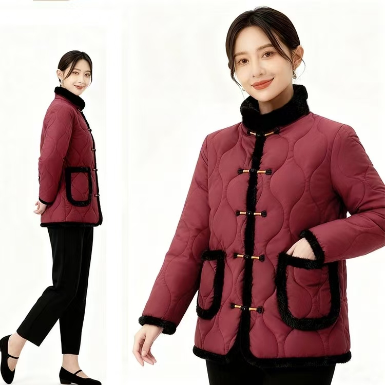 秋冬季中年国风妈妈装加绒加厚保暖棉衣新中式棉袄小个子轻便棉服