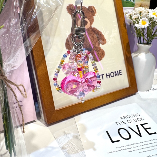 宁宁家爱心七彩水晶手机链