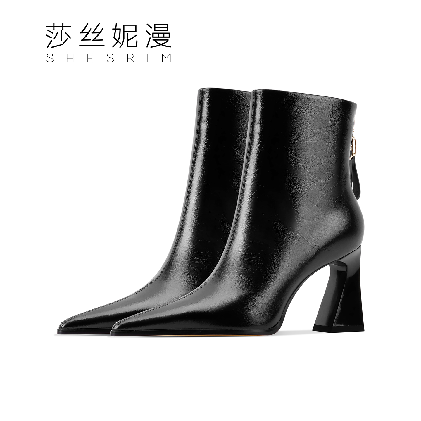 「6/8CM]粗跟短靴女2025冬新款百搭马丁靴方跟真皮气质女靴