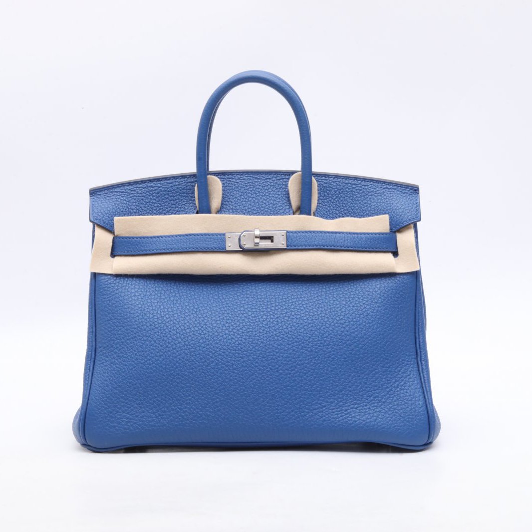 99新 Hermes/爱马仕 小花6欢 Birkin 25 琉璃蓝 Togo皮Z刻银扣包
