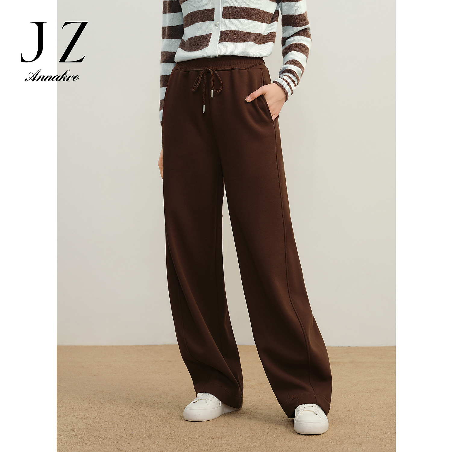 【辛小北专属】玖姿安娜蔻JTDD11030松紧腰香蕉裤加绒针织长裤女