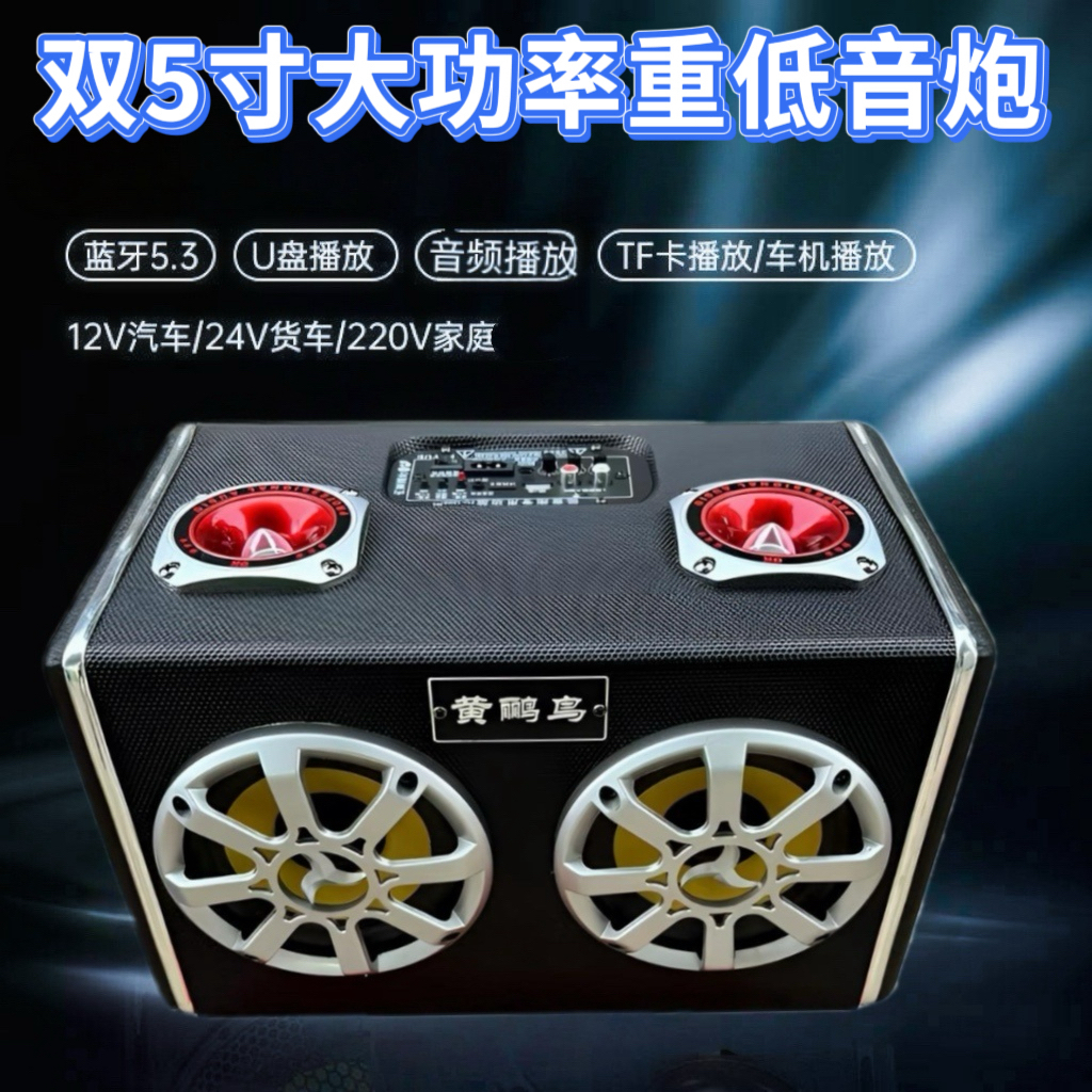 双5寸/6寸12V车载低音炮货车24V插卡音箱220V家用电脑蓝牙U盘音响
