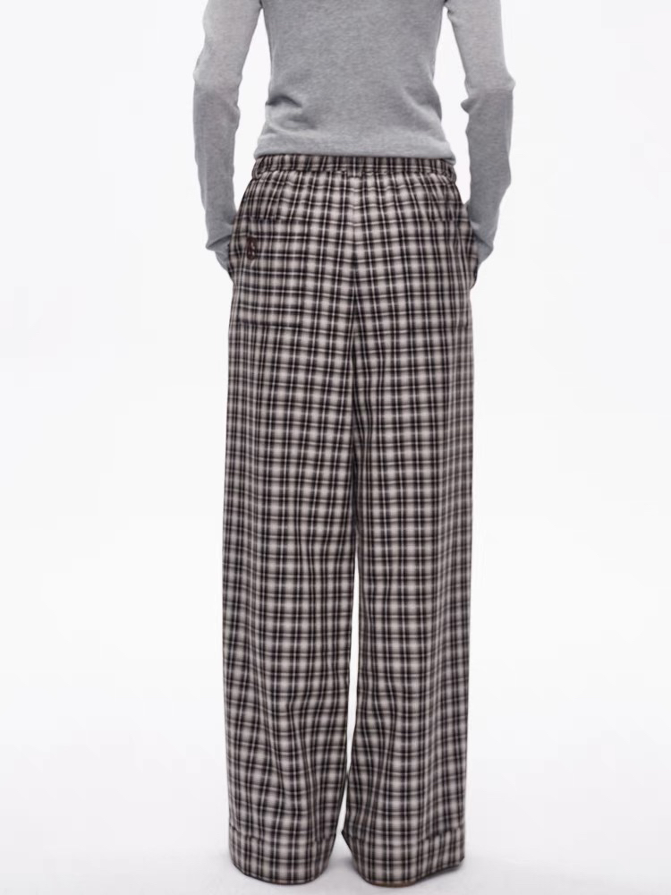 avvenn格纹春季学院风薄款休闲裤阔腿裤外穿秋冬秋季复古百搭