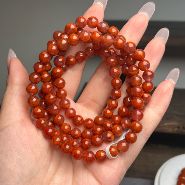 四川瓦西料南红老矿料圆珠多圈7mm 108珠链 多样性发一