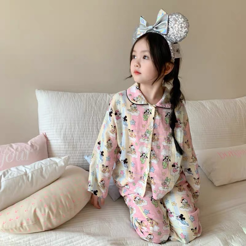 儿童家居服春秋款2025新款洋气纯棉女童秋衣秋裤套装宝宝春季睡衣