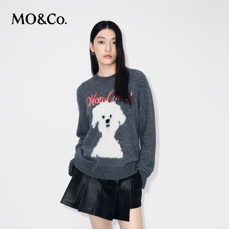 MOCO毛衣2025冬新品含牦牛绒萌宠系列毛绒小狗宽松淡人MBE4SWTT17