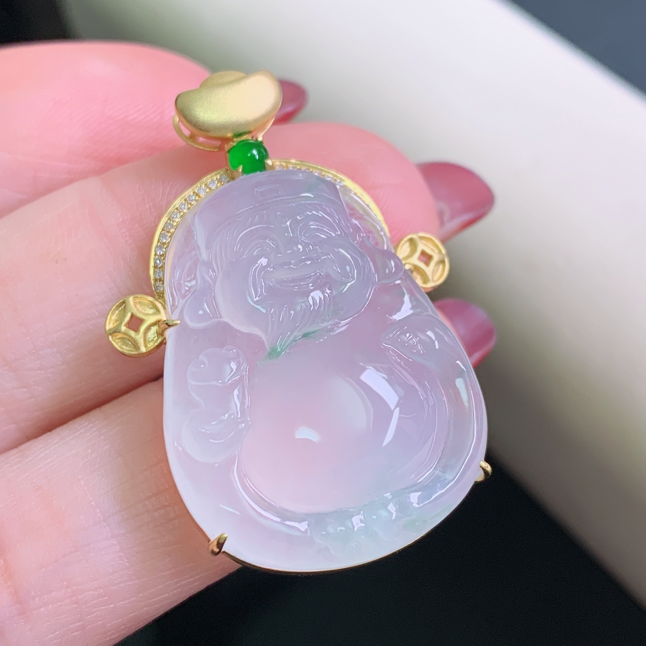 天然缅甸a货翡翠冰种财神揭阳精品翡翠36-21-7.8