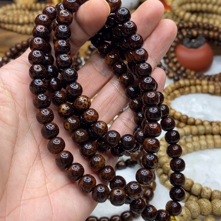 冰***达星月菩提手串星月陈子黑金8-9