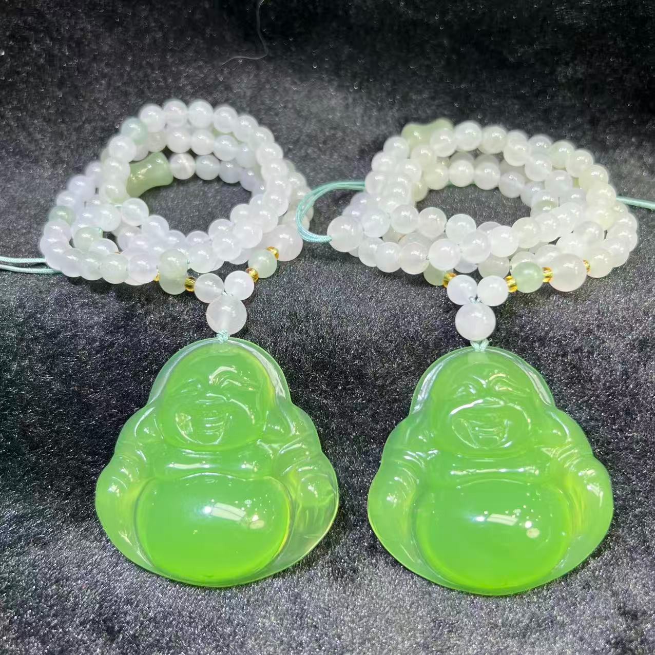 S8185高50左右-天青玛瑙佛公吊坠-配珠链-多样性发其一