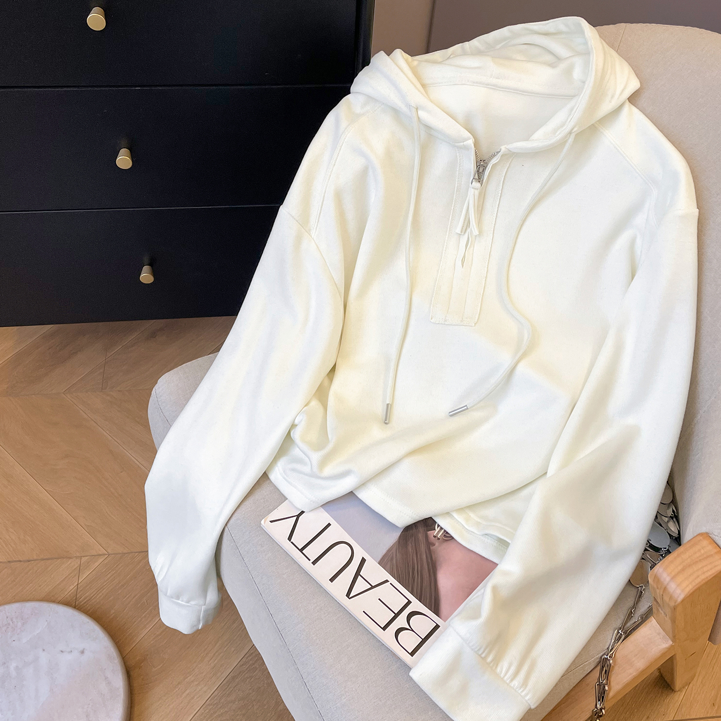 小C家 半拉链连帽套头卫衣女2025新款冬内搭针织帽衫宽松软糯上衣