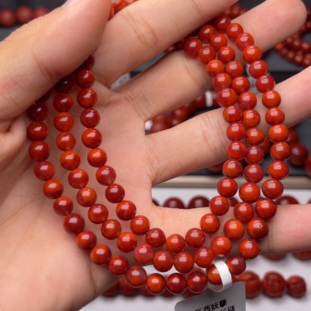 南红玛瑙未镶嵌手串H6mm收藏满肉妖孽牛血火焰长链