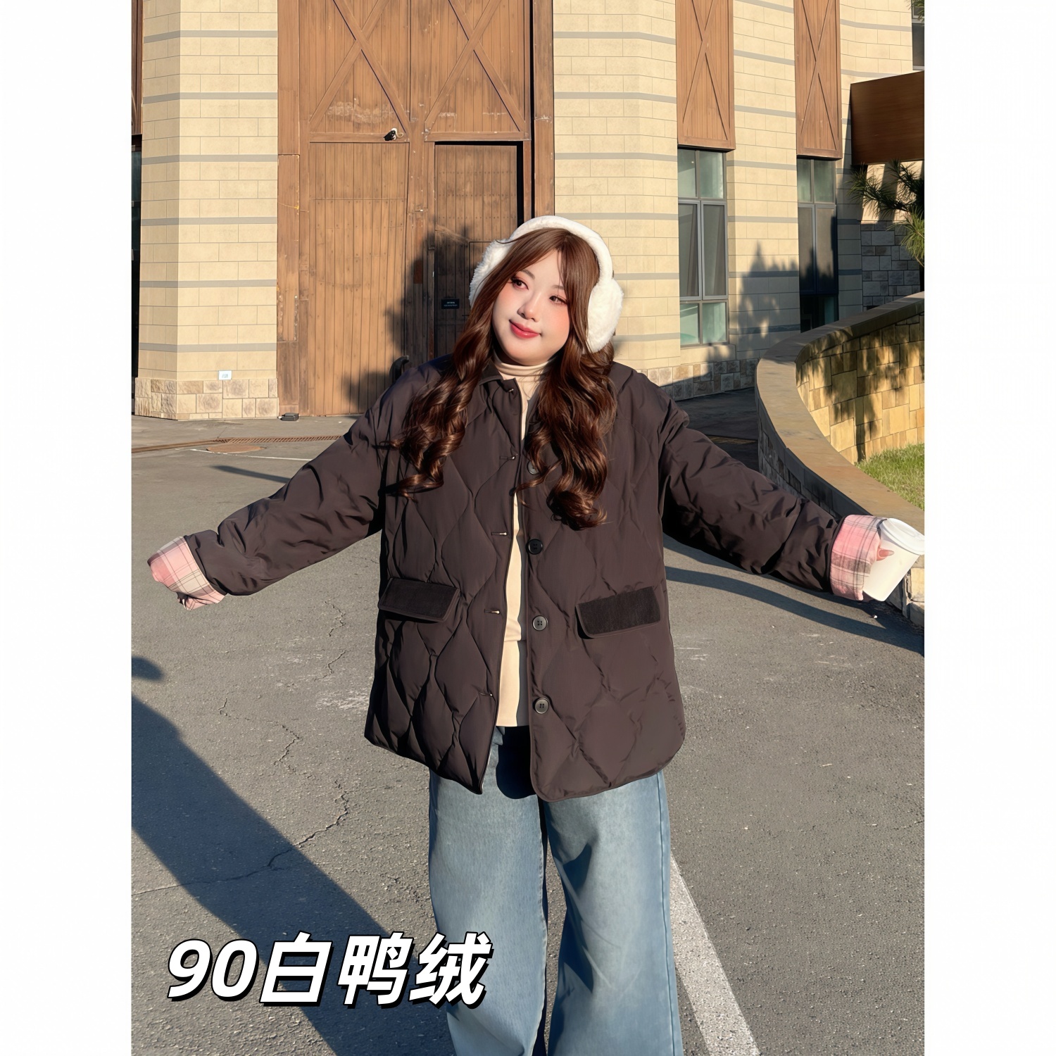 花契“巴黎序章”大码女装简约200斤胖mm-90白鸭绒羽绒服11866-C