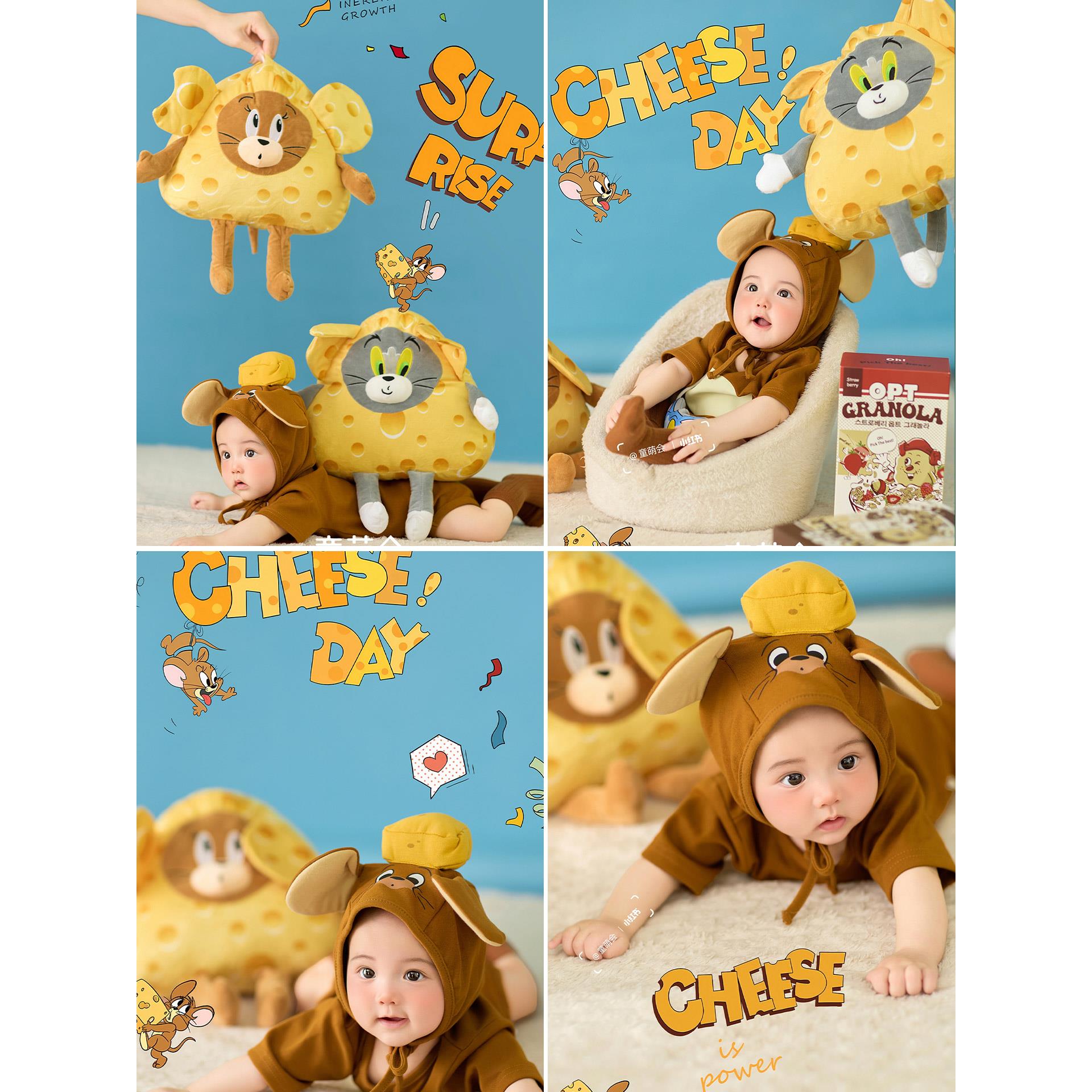 QX-113儿童摄影服装百天照猫和老鼠主题汤姆猫杰瑞宝宝百天周岁影