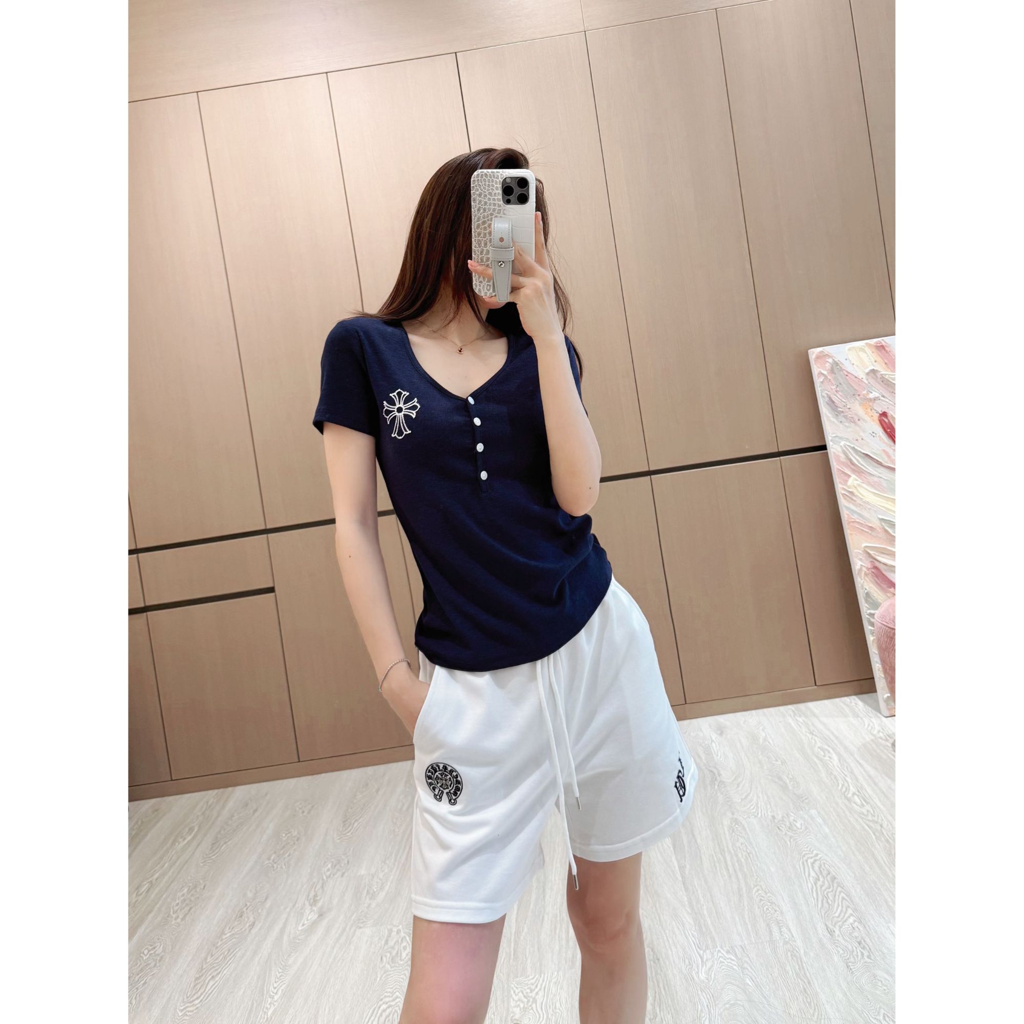 【SEVENWANG】前排扣LOGO短袖修身显瘦T恤K2165