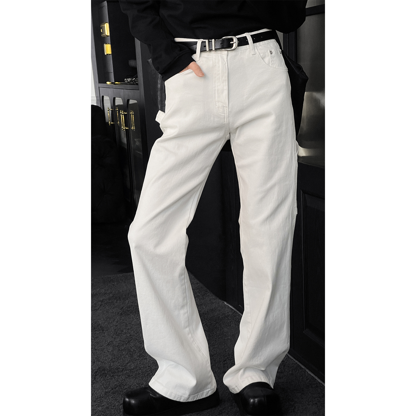 龙叨叨秋冬新品美式高街设计感直筒微喇牛仔裤男宽松百搭休闲长裤