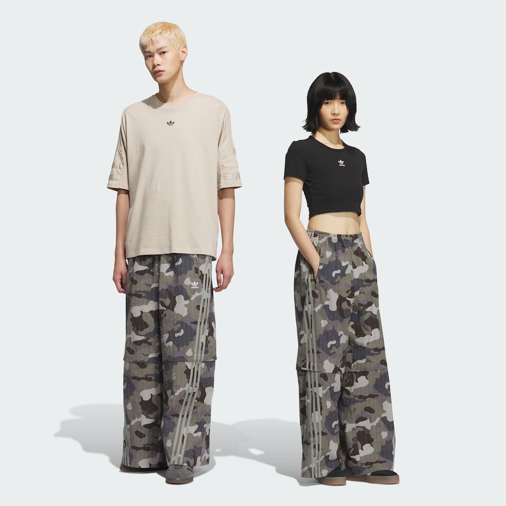 Adidas阿迪达斯三叶草时尚运动迷彩印花可拆卸两穿扭扭裤女KB6411