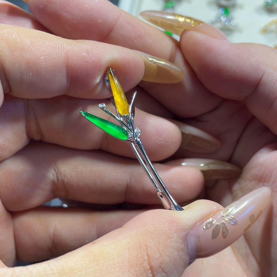 颈饰18K金镶嵌翡翠胸针