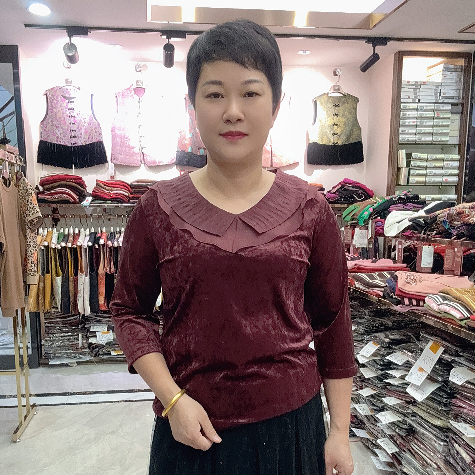 【燕珍时装】2025秋季新款88733时尚百搭气质金丝绒上衣