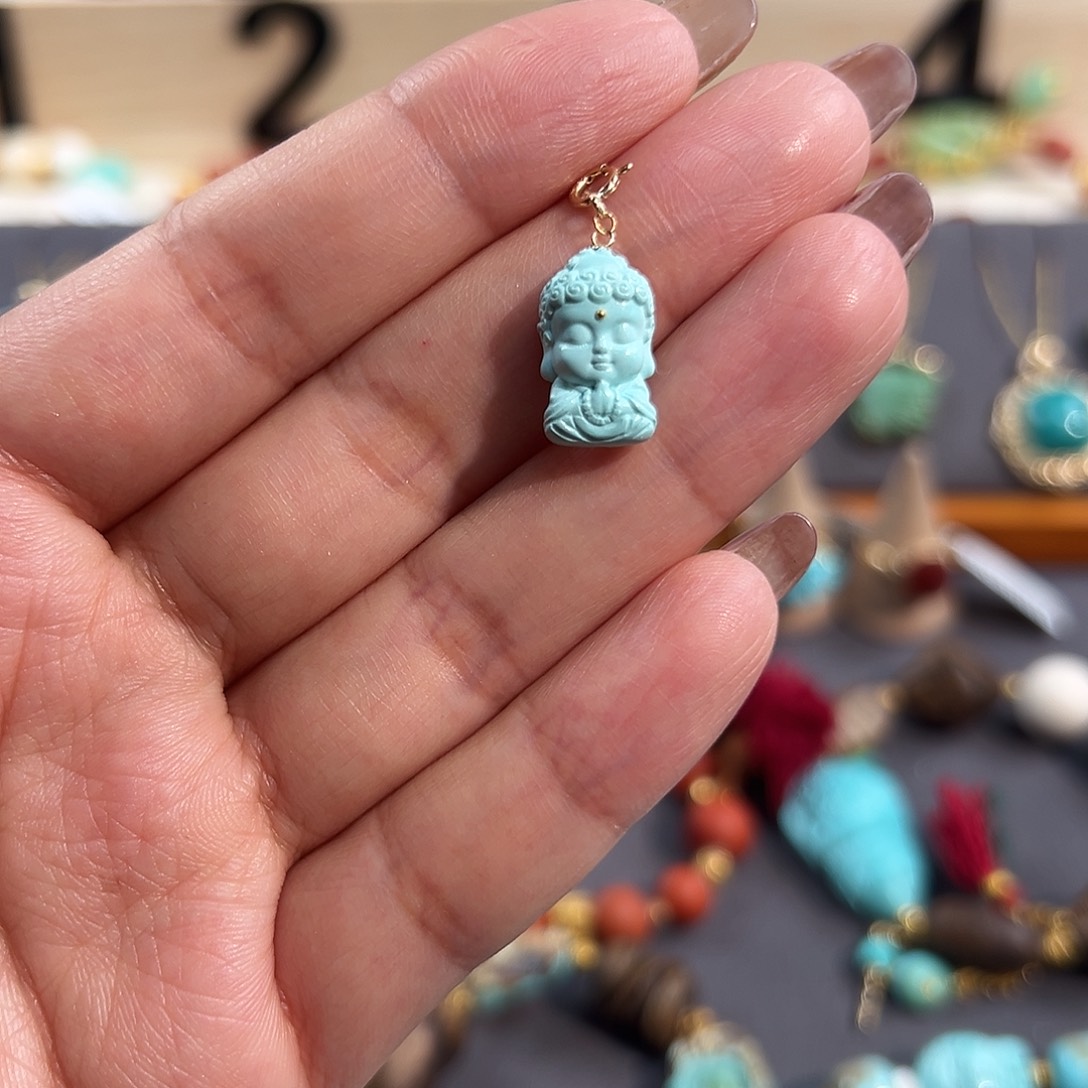 绿松石18K金镶嵌宝宝佛滴溜