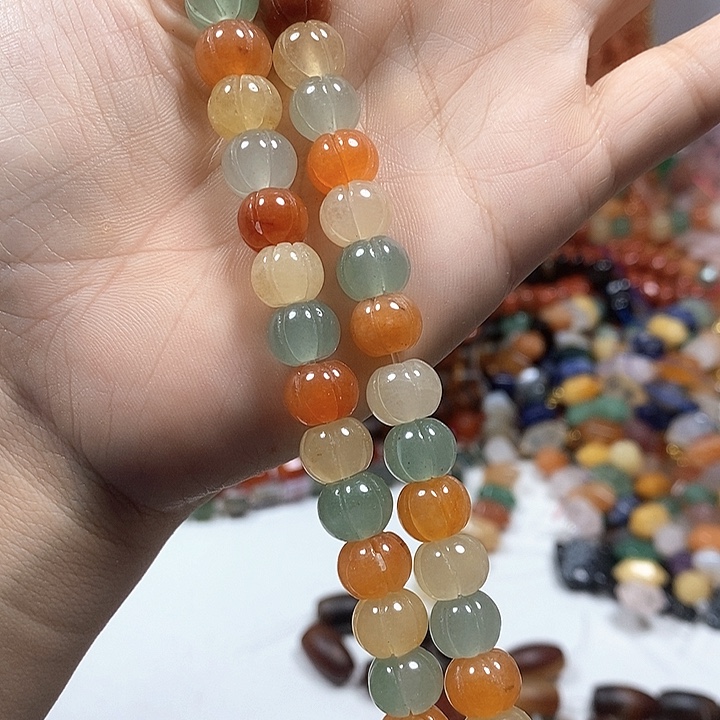 玛瑙/玉髓未镶嵌珠宝半成品金丝玉南瓜珠卡10mm