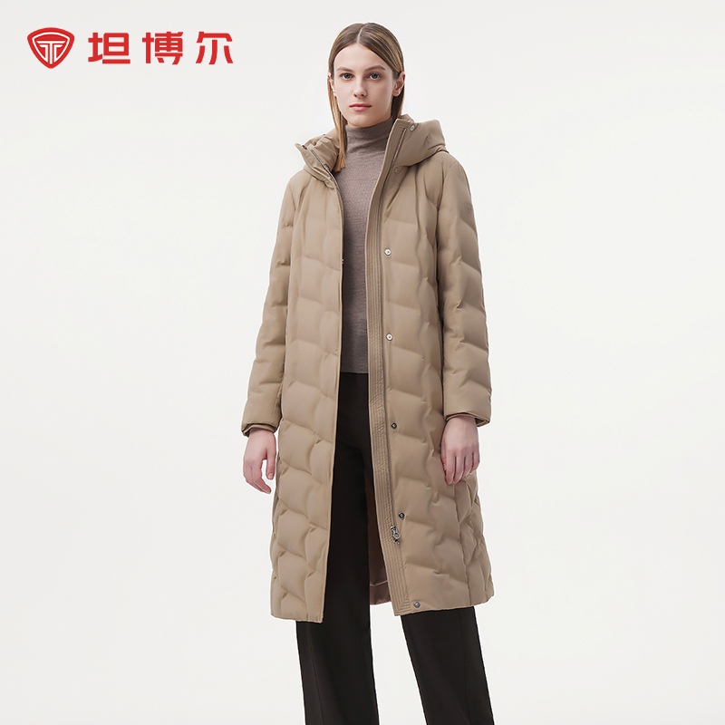 【商场同款】坦博尔2024年时尚休闲中长款连帽女士羽绒服外套296A
