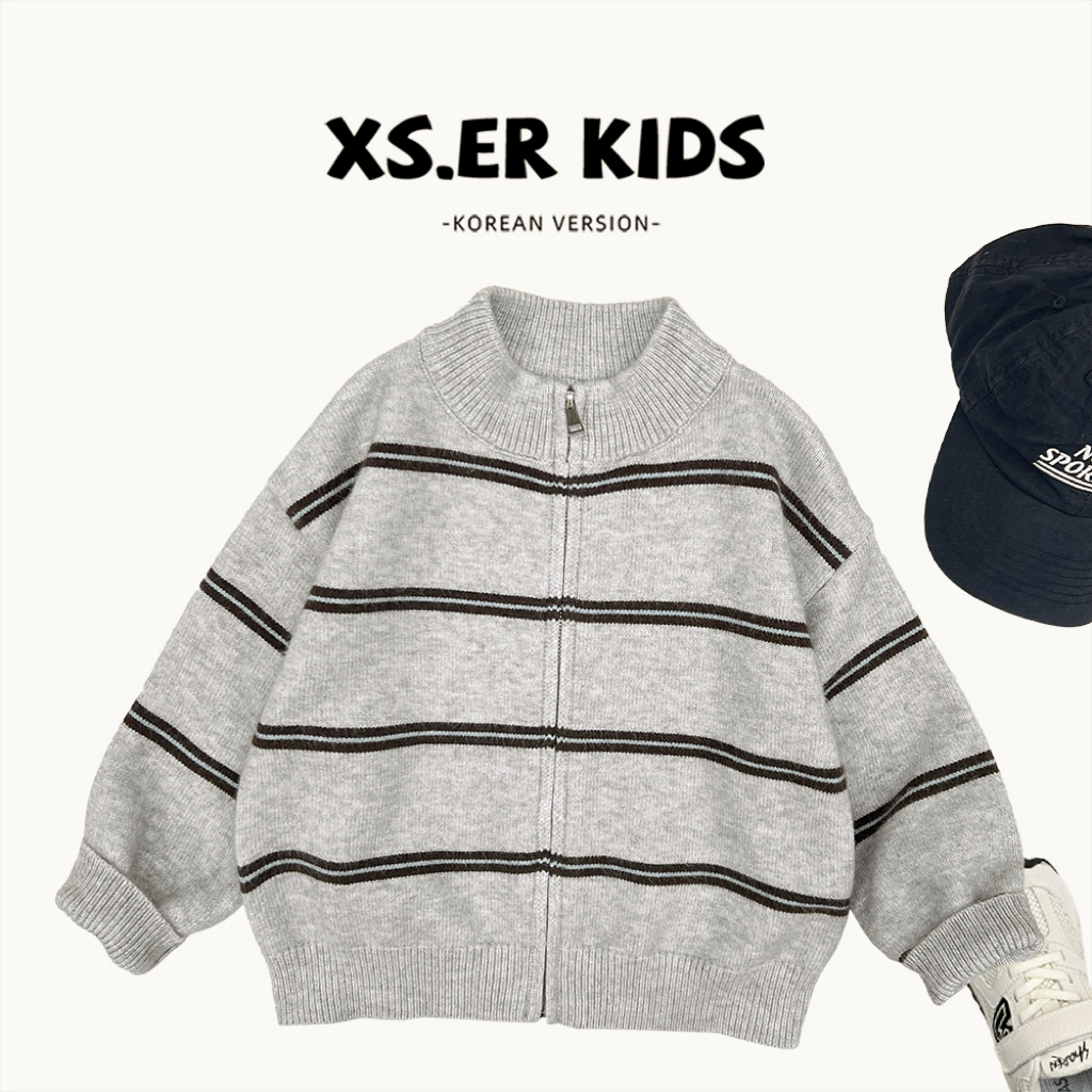 秋冬款加厚儿童韩版洋气开衫毛衣条纹针织外套HBB8124