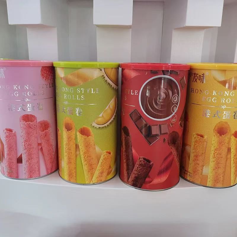 《麦团优选》超友味港式蛋卷 草莓味原味榴莲味巧克力味 独立包装 168g/桶