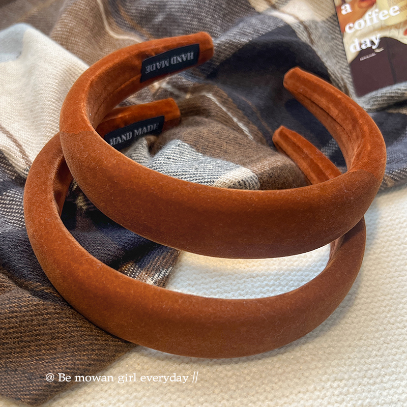 韩式高颅顶美拉德南瓜色丝绒发箍女2025新款夏季气质压发头饰头箍