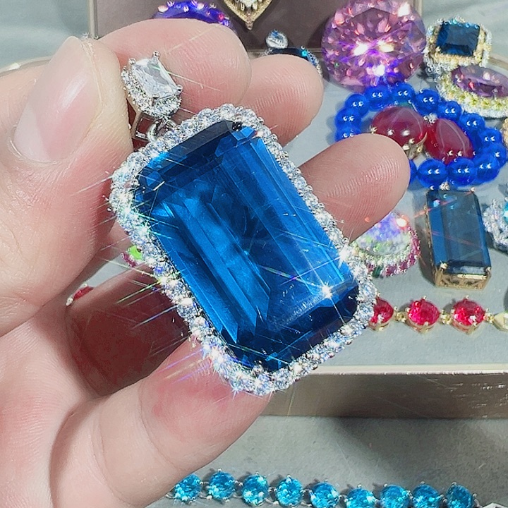 非金属红色蓝色满镶嵌吊坠戒指