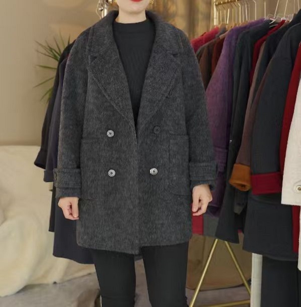 中年妈妈双面呢羊绒大衣女秋冬装宽松过膝中长款羊毛呢外套女DY25