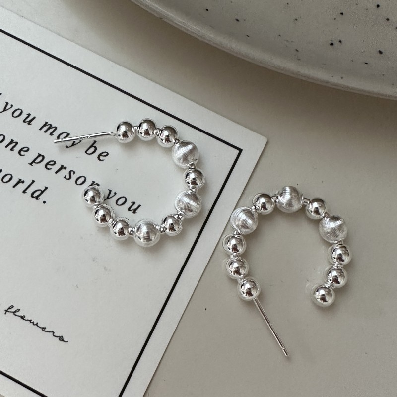 925银耳饰 韩版重工猫眼珠渐变耳环INS风温柔简约百搭圆珠C形耳钉