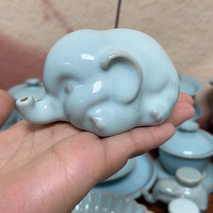 杯子天青平安吉祥象香插茶宠微微瑕