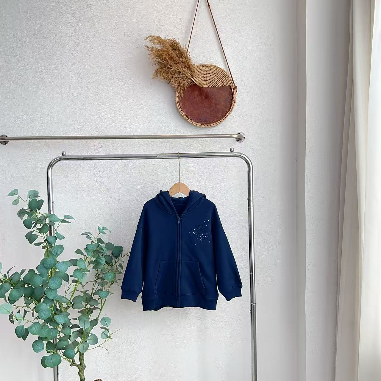 9029贝藏青色加绒连帽卫衣