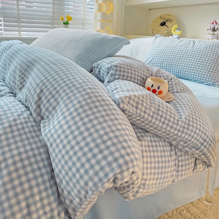 清仓 冬季加厚牛奶绒被套 格子纯色 200*230 标准6*7