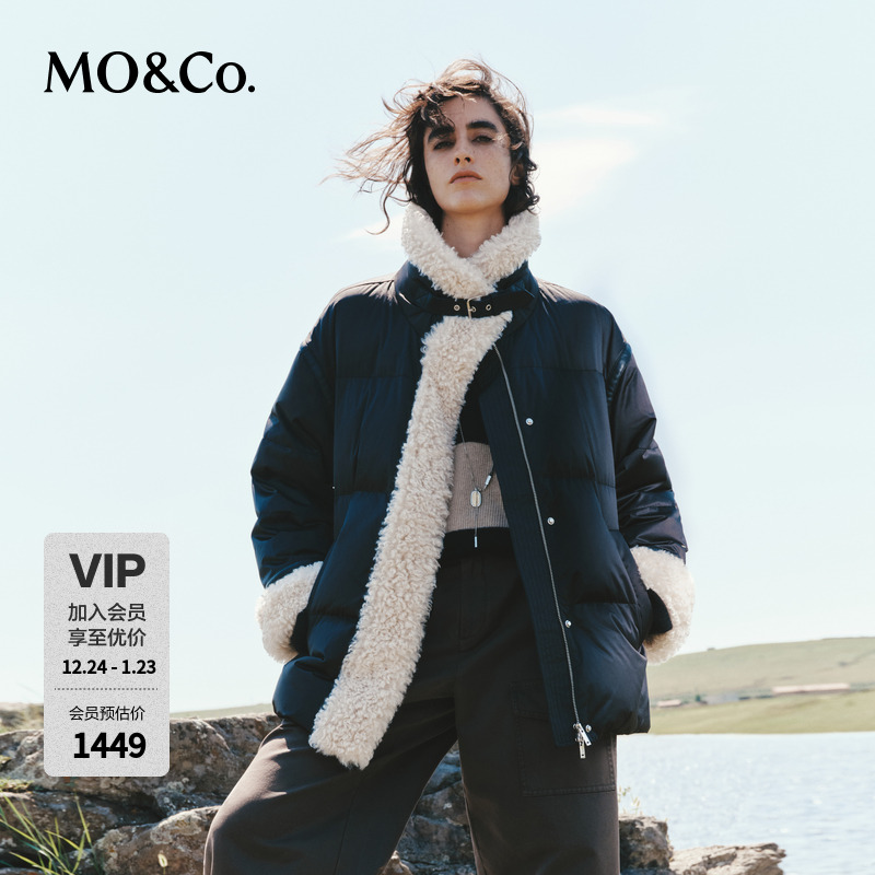 MOCO羽绒服冬季绒子含量90%宽松高领毛领鸭绒MBD4EINK05