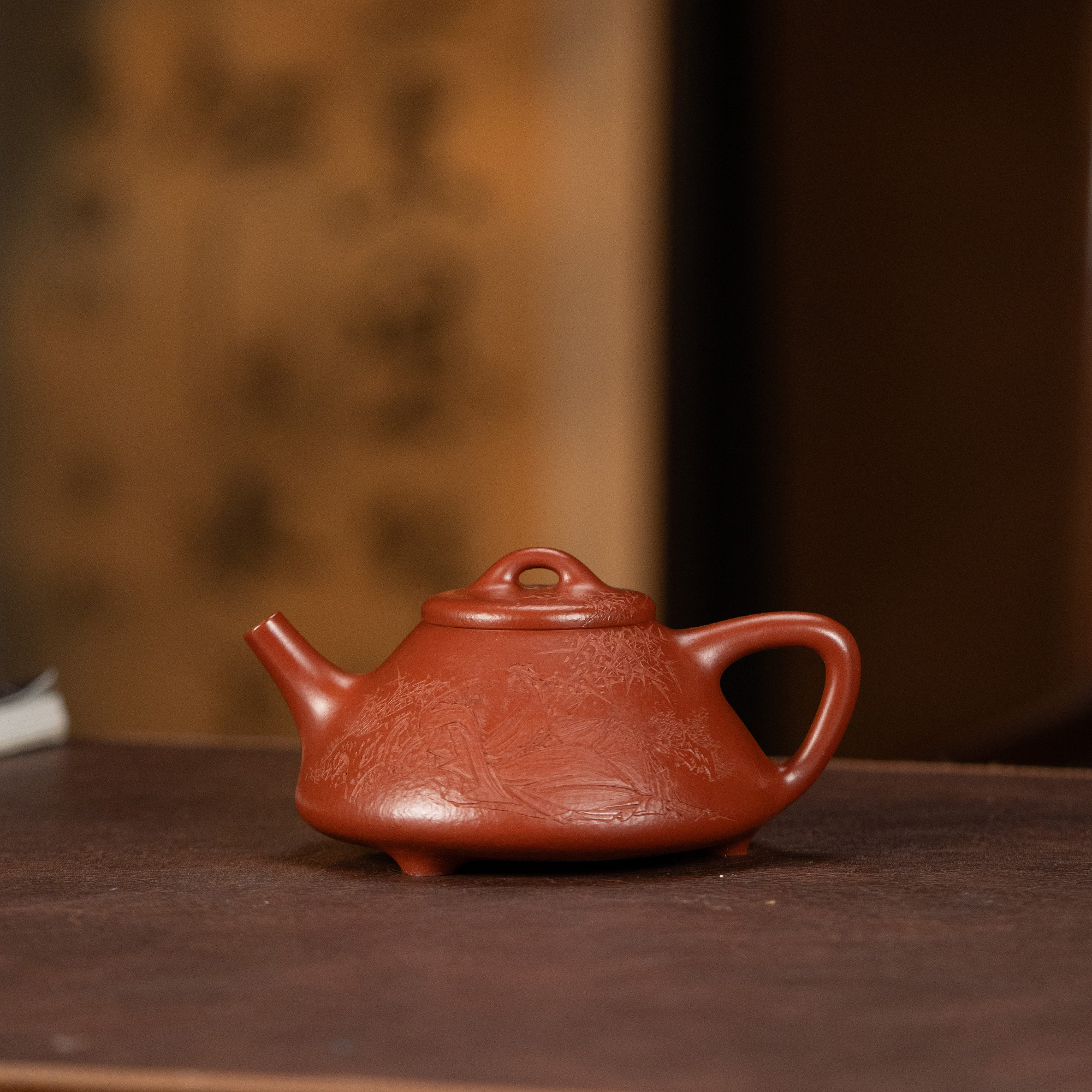 【利贞丨题小桥前新竹招客-子冶石瓢】原矿朱泥250cc李建军全手工制