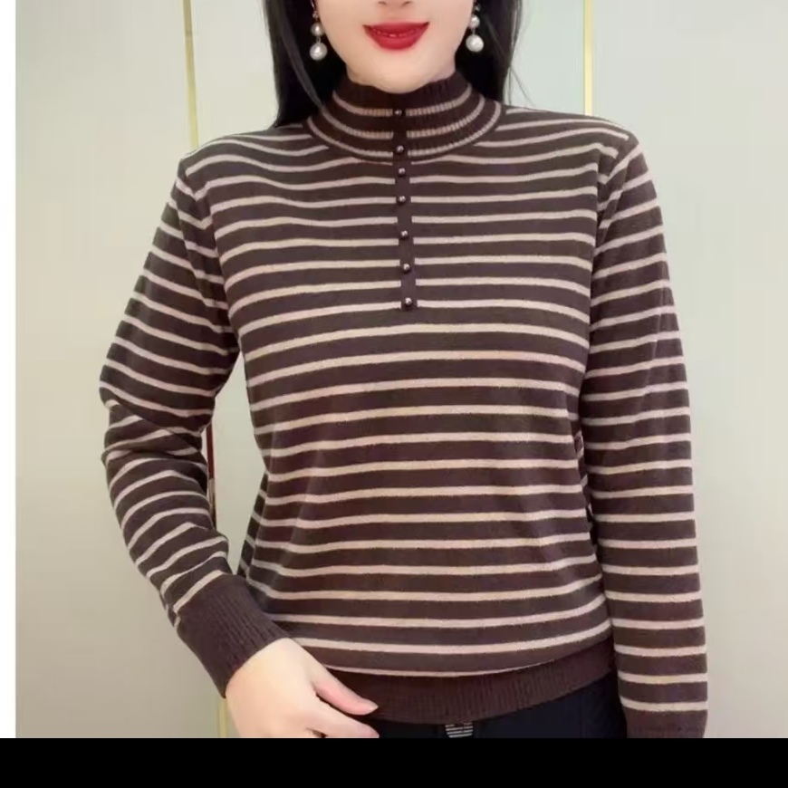 半高领条纹内搭针织衫秋冬季妈妈装打底衫1128