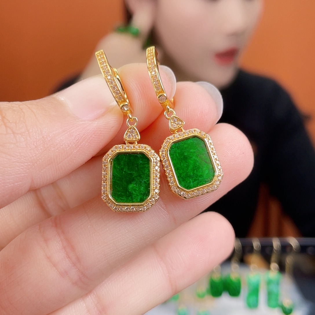 翡翠银S925镶嵌耳饰