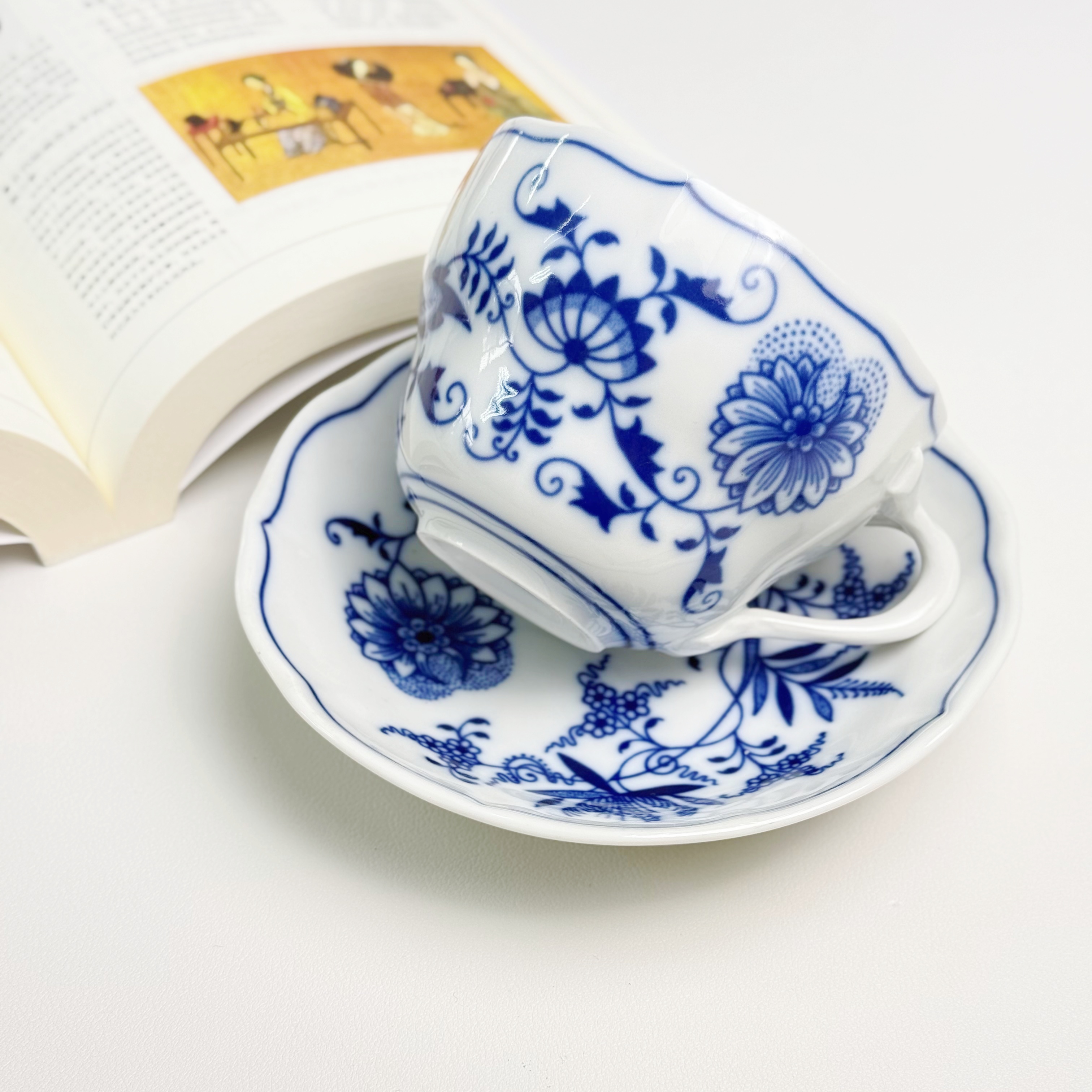 捷克皇家蓝洋葱手绘杯碟复古元素宫廷元素欧式茶碗咖啡杯陶瓷缠枝