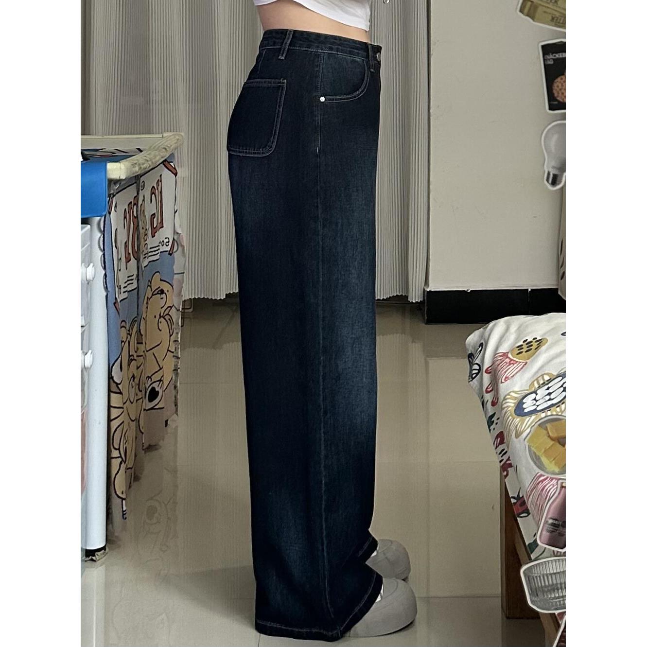 300斤大码复古水洗宽松直筒牛仔裤女秋季新款梨型身材显瘦阔腿裤2
