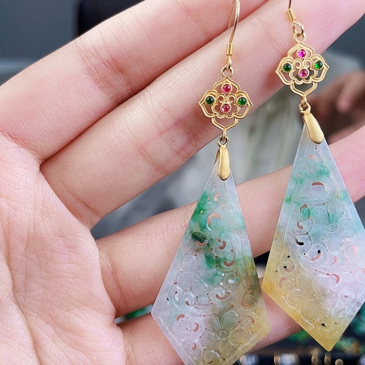 翡翠耳饰银S925镶嵌饰品