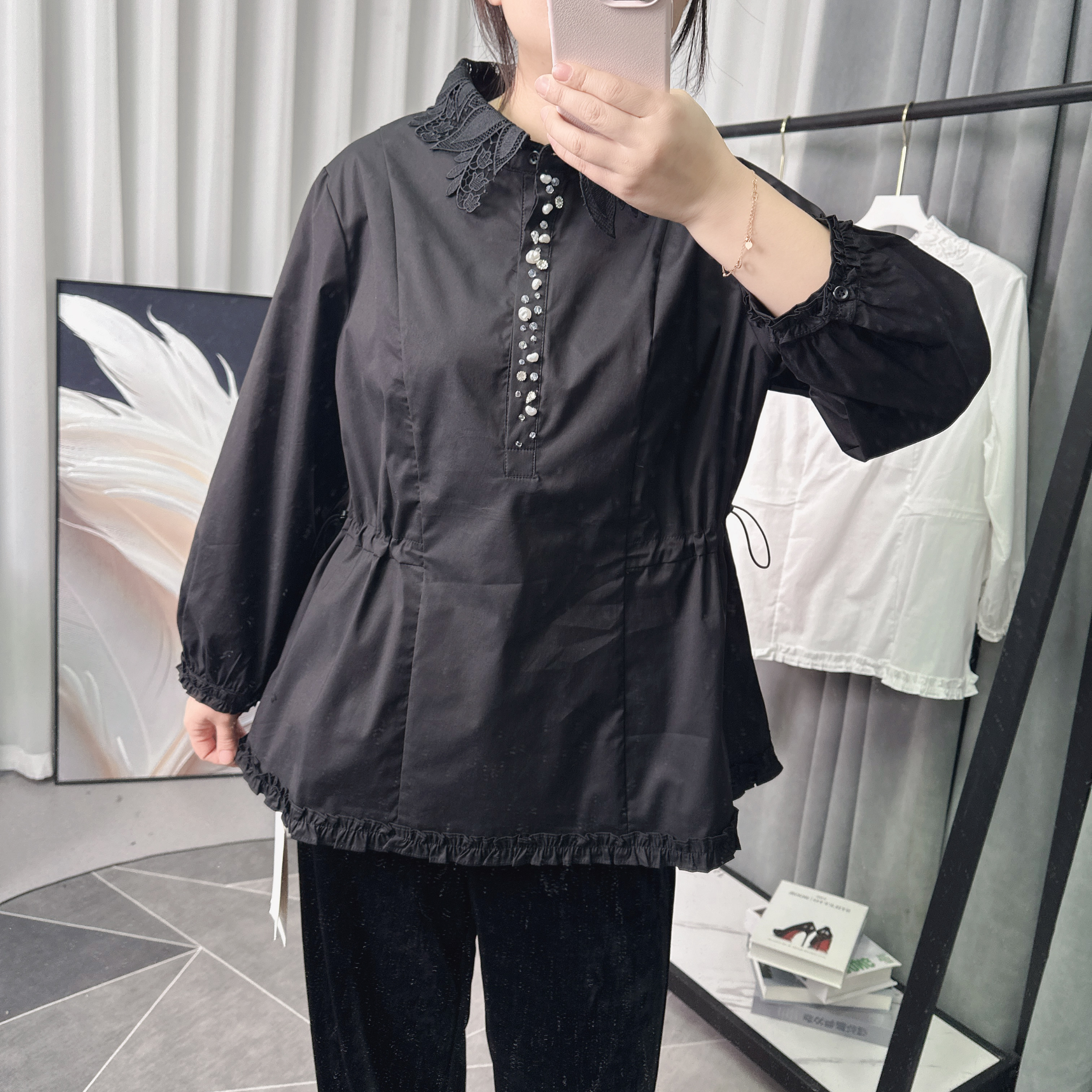 【流依涵】26春季新款勾花领重工设计师款衬衫-88178