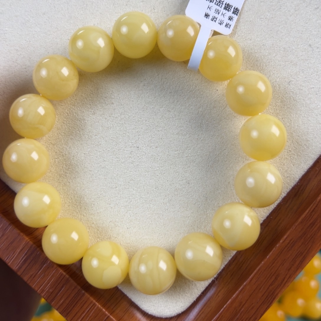 琥珀未镶嵌手链19.85g俄料同料圆珠13mm xm