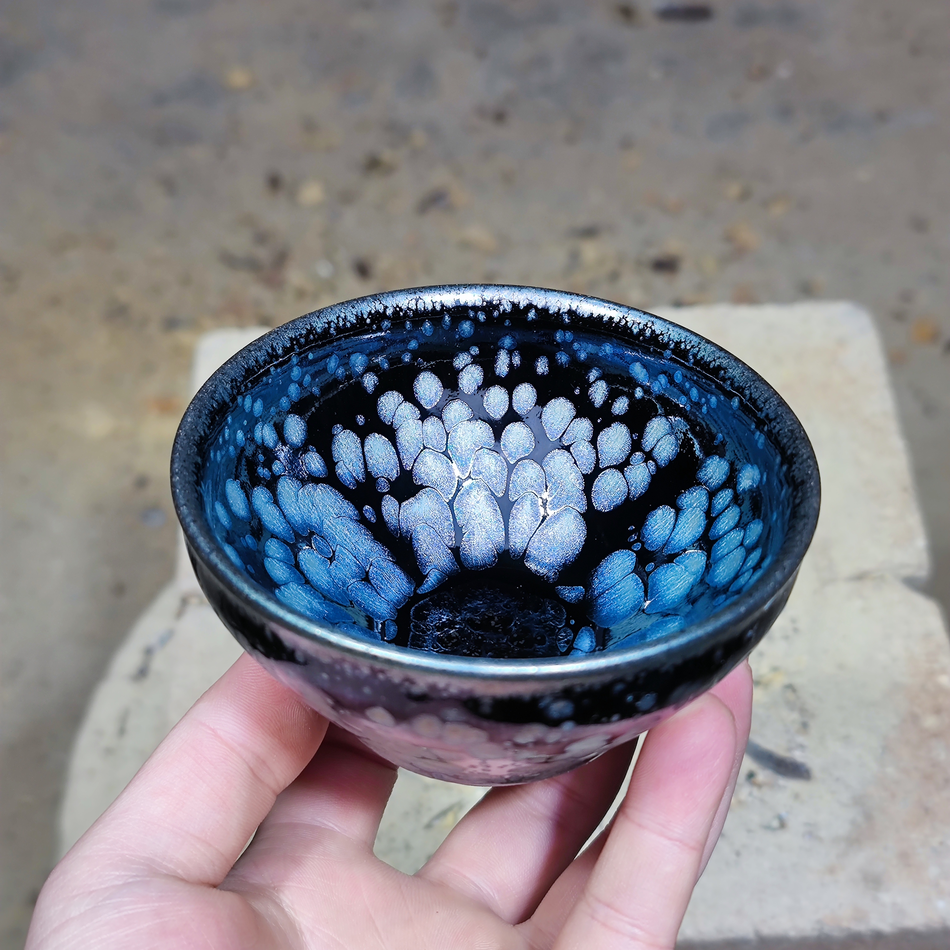 建窑--建盏 蓝牡丹  茶盏主人杯 电烧