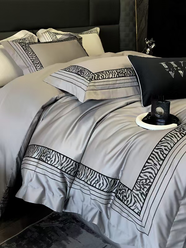 【专柜同款】线下款长绒棉刺绣大宽边高奢礼盒四件套-马德里-灰-WSJ